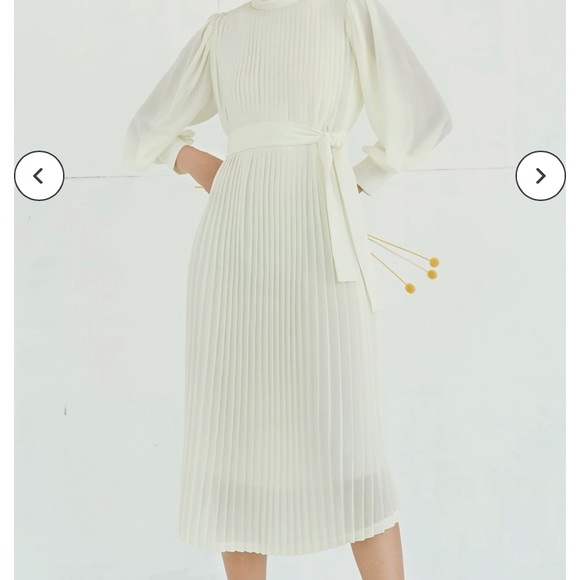 Vast Dresses & Skirts - Silk pleated white dress with long sleeves, midi length